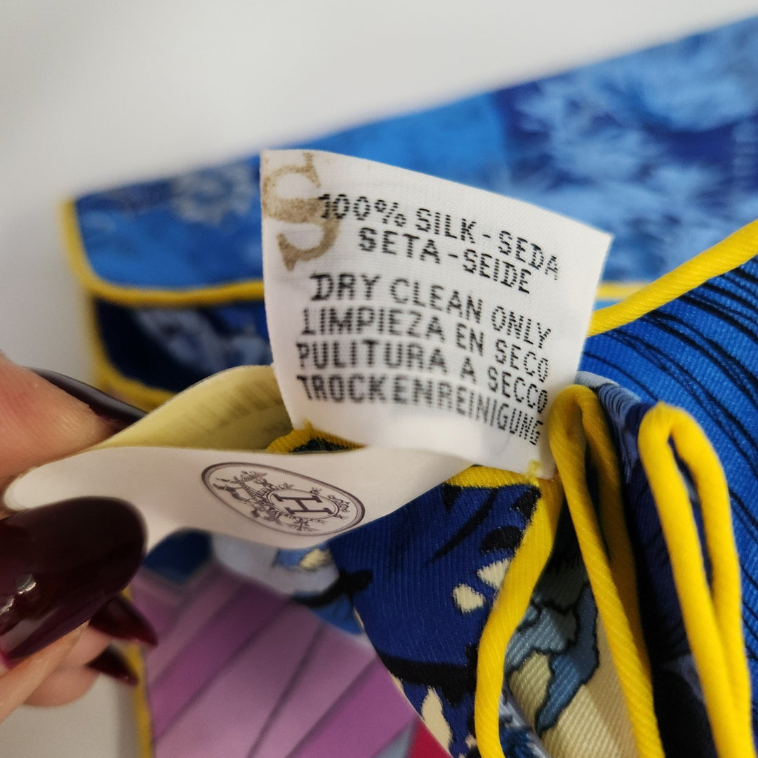 New Hermes Silk Scarf 70cm 100% Silk Blue/Rose Color