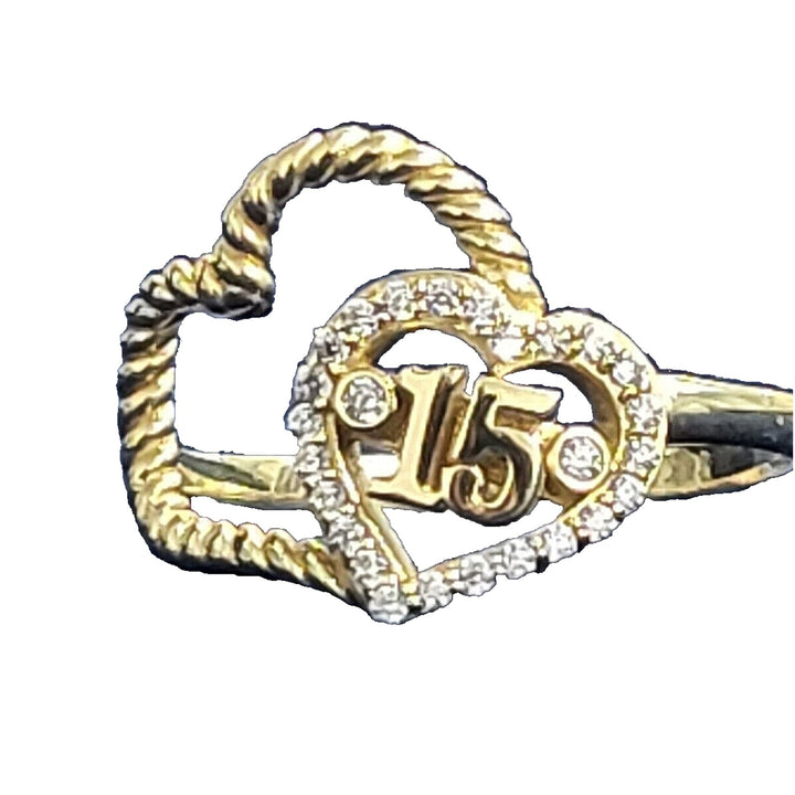 14k Gold Heart Quinceanera Ring, Sweet 15 Ring With 2.3g Of Gold