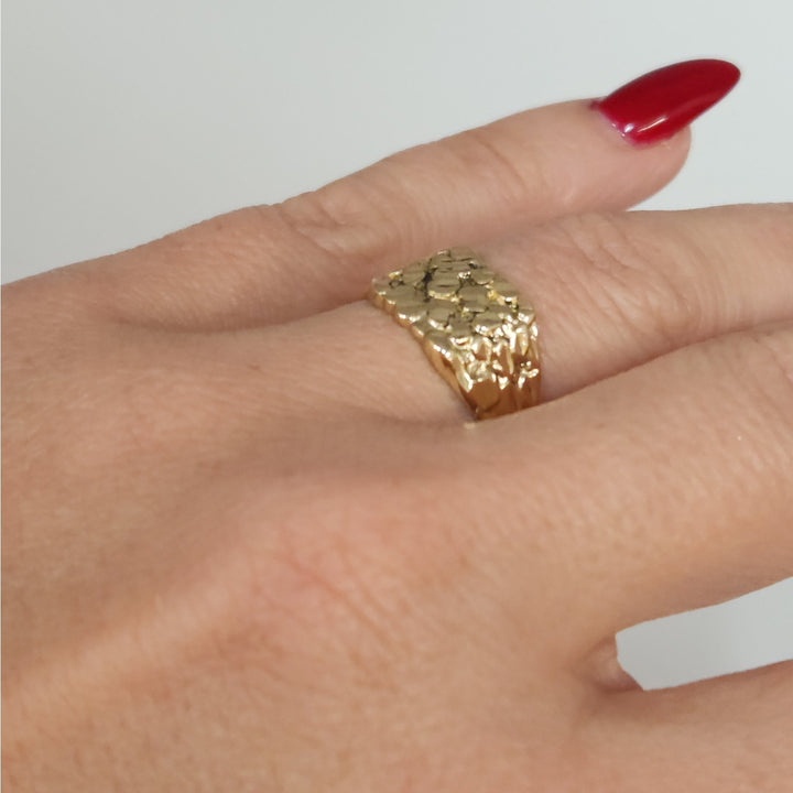 10K Yellow Gold Textured Nugget Ring Size 7.25