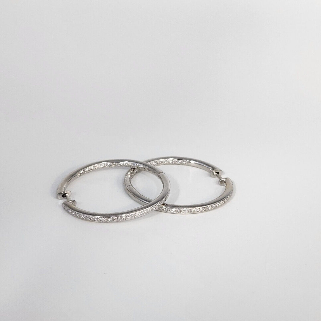 14k White Gold Elegant Double Side Diamond Hoop Earrings