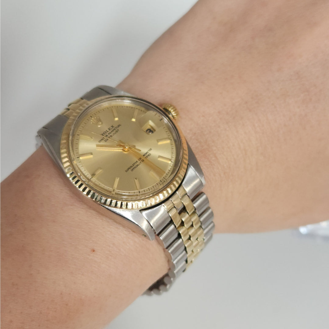 Vintage Rolex Datejust 36 Mm Ref 1601 Two Tone SS & 18K Jubilee Champagne Dial