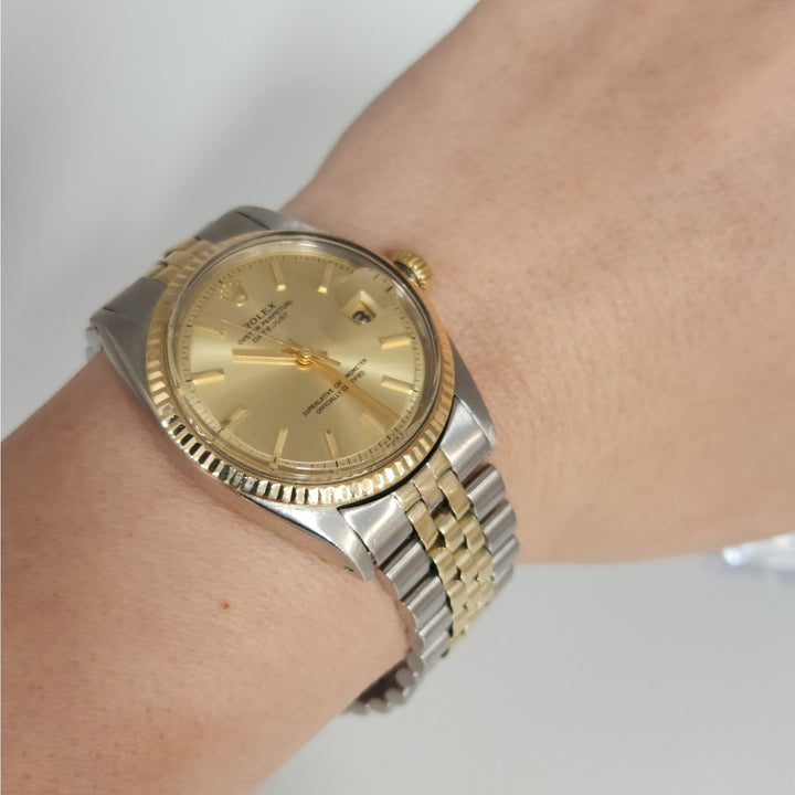 Vintage Rolex Datejust 36 Mm Ref 1601 Two Tone SS & 18K Jubilee Champagne Dial
