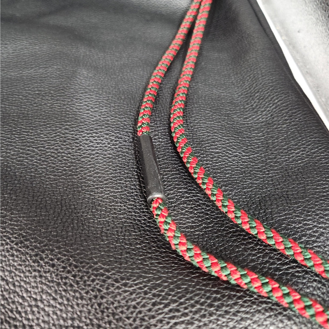 Gucci Black Drawstring Backpack Bag Red Green Accents
