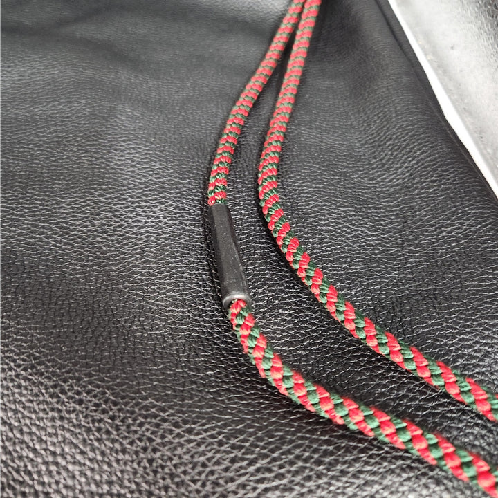 Gucci Black Drawstring Backpack Bag Red Green Accents