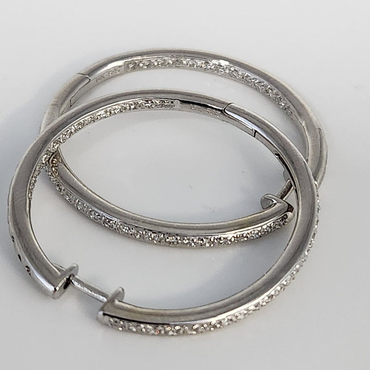 14k White Gold Elegant Double Side Diamond Hoop Earrings