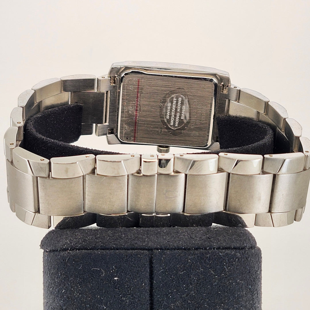 Bulova Rectangular Silver-Tone White Dial Roman Numeral Quartz Watch