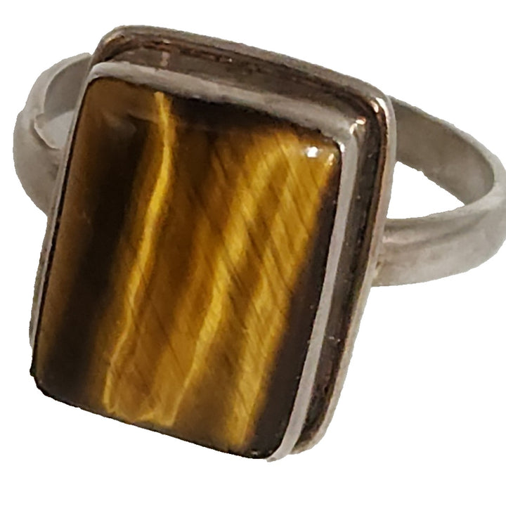 Handcrafted Sterling Silver Ring With Rectangular Tiger's Eye Cabochon