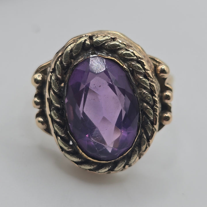 Vintage 14K Yellow Gold Amethyst Ring Handmade Style Size 6.25 6.1g