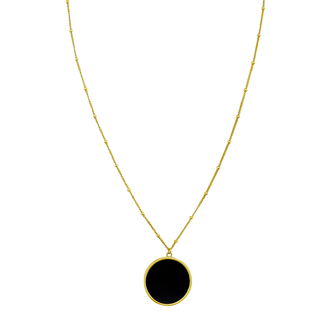 14K Onyx Inlay Circle Necklace