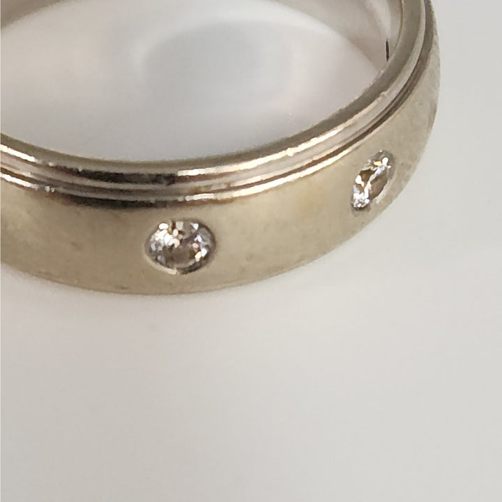 14k White Gold Diamond Band -Baszl Set Round Diamonds Wedding Band Size 8 .5