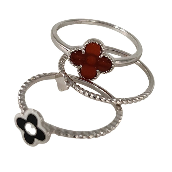 925 Sterling Silver Triple Layer Clover Ring set size 6