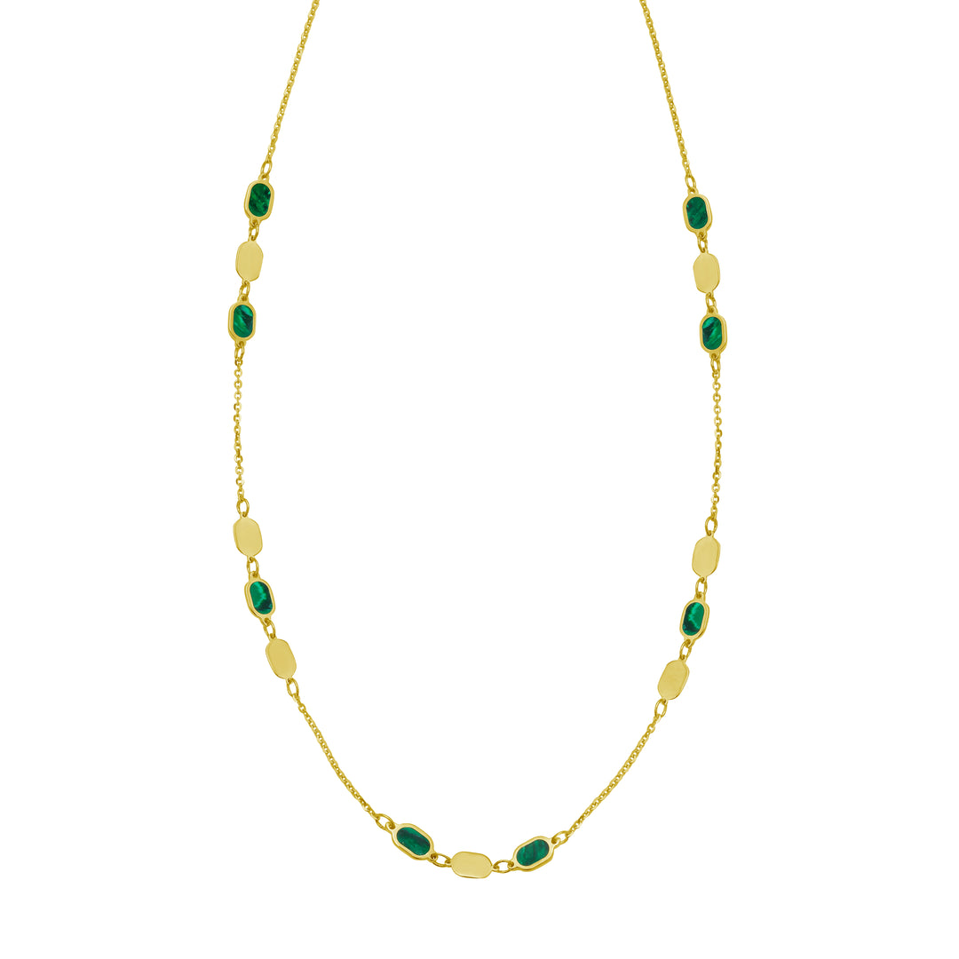 14K Hexagon Malachite Inlay Links Necklace