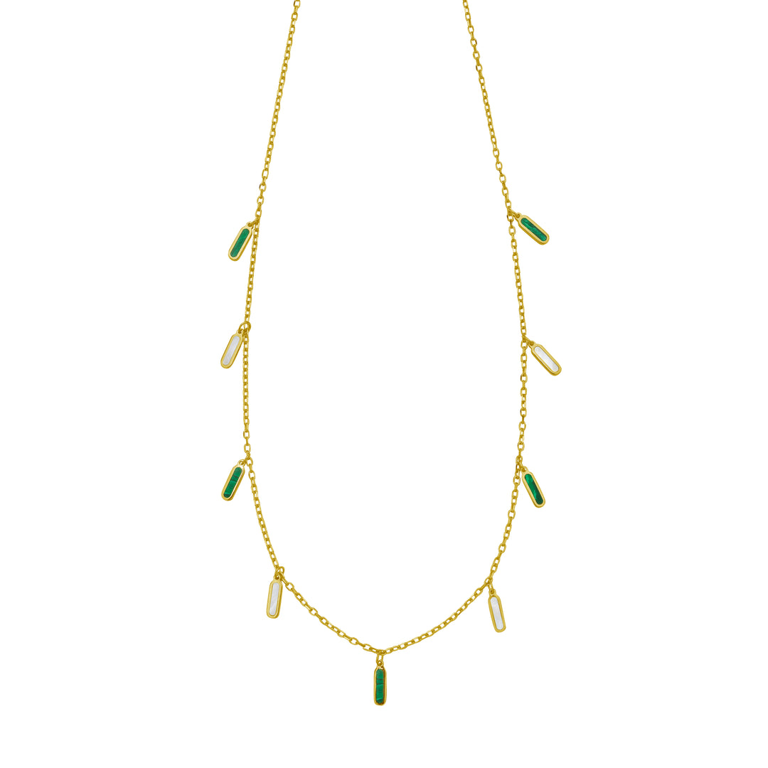 14K Malachite & MOP Inlay Station Necklace