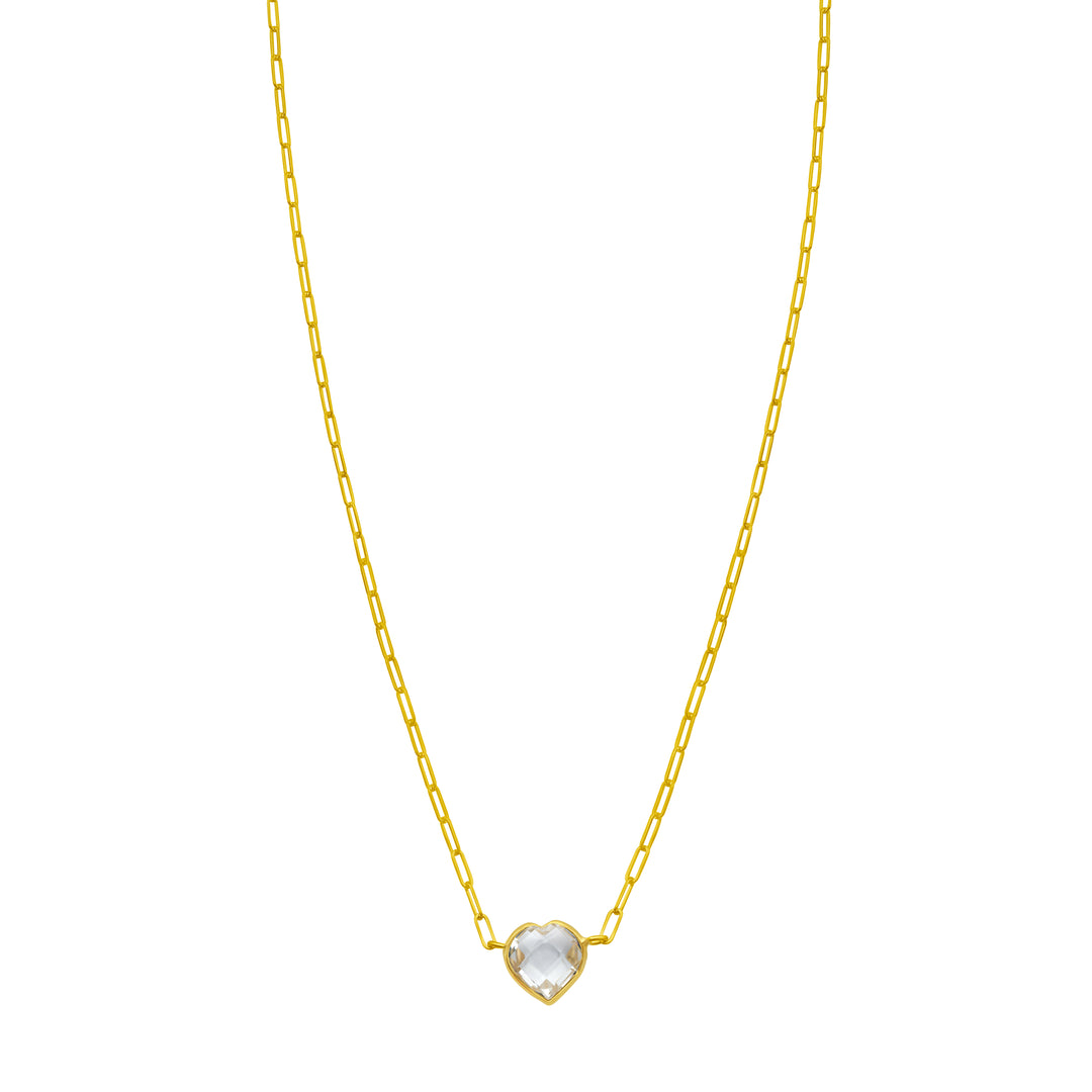 14K White Topaz Heart Necklace