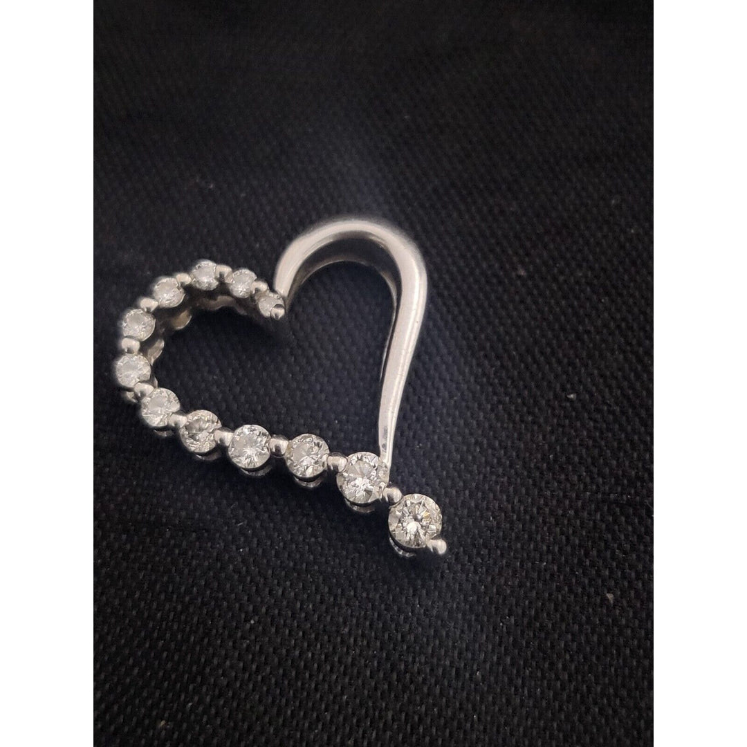 10k White Gold Half Diamond Open Heart Pendant