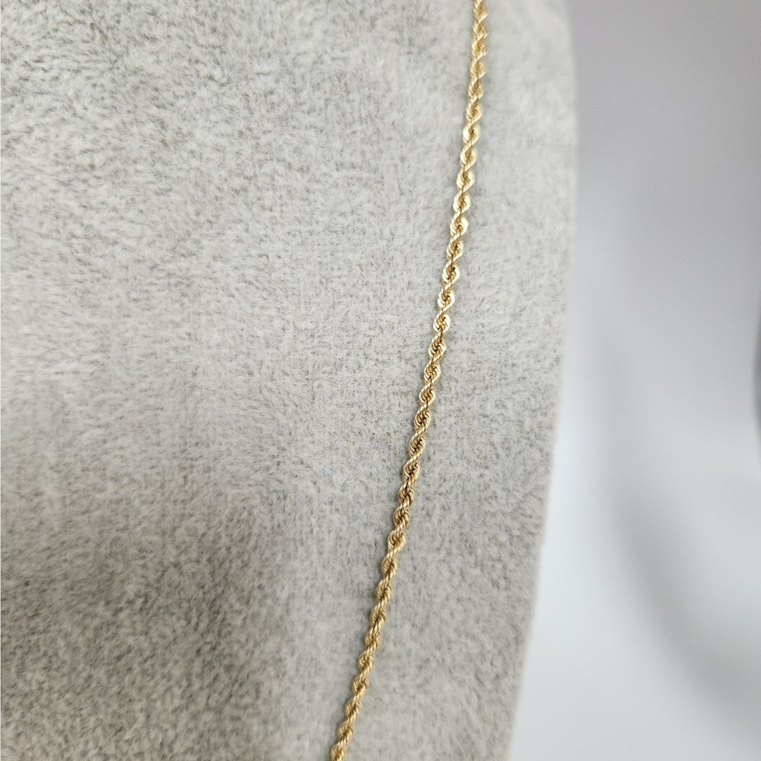 14k Yellow Gold Rope Chain Necklace 20-in Classic Twist Link, Secure Barrel Clasp