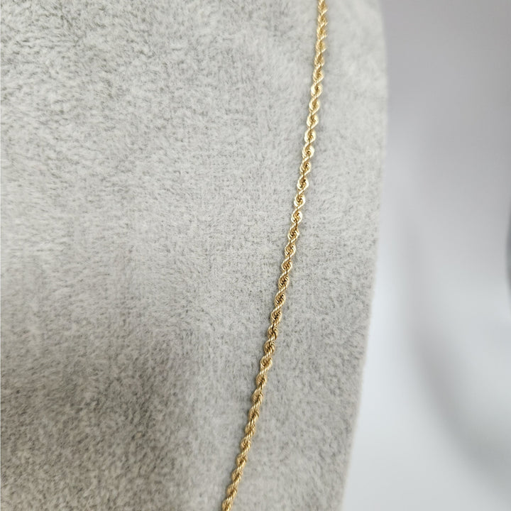 14k Yellow Gold Rope Chain Necklace 20-in Classic Twist Link, Secure Barrel Clasp
