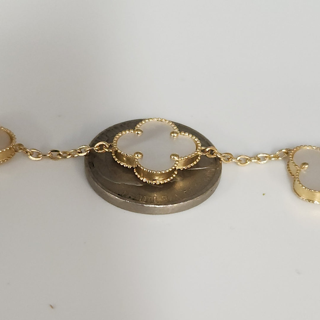 14k Yellow Gold Fashion Mother Of Pearl Flowers Bracelet 7.5"