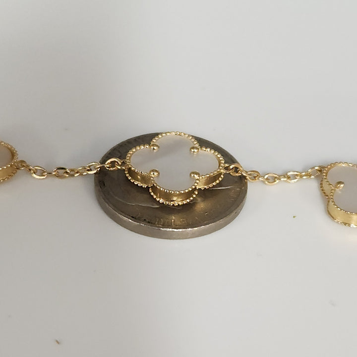 14k Yellow Gold Fashion Mother Of Pearl Flowers Bracelet 7.5"