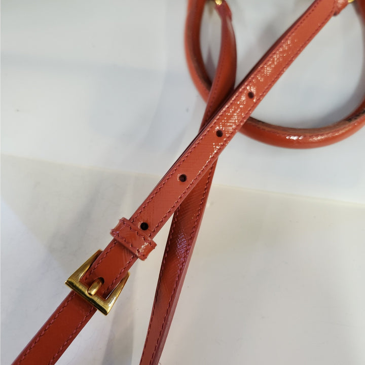 Authentic Prada Orange Saffiano Vernic Handbag w/ Gold Hardware & Shoulder Strap