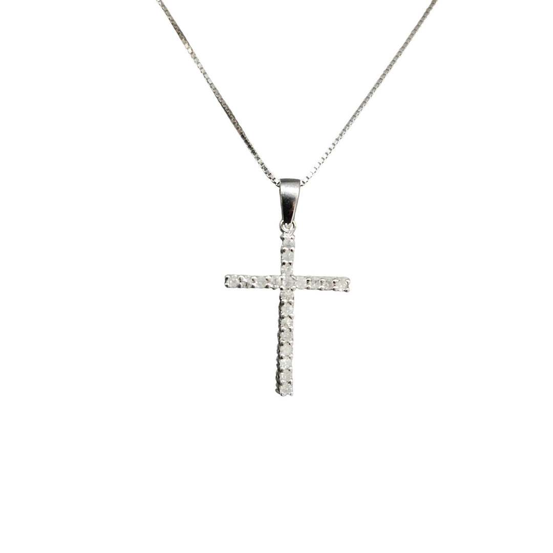 10k White Gold Diamond Cross Pendant & Necklace 18"
