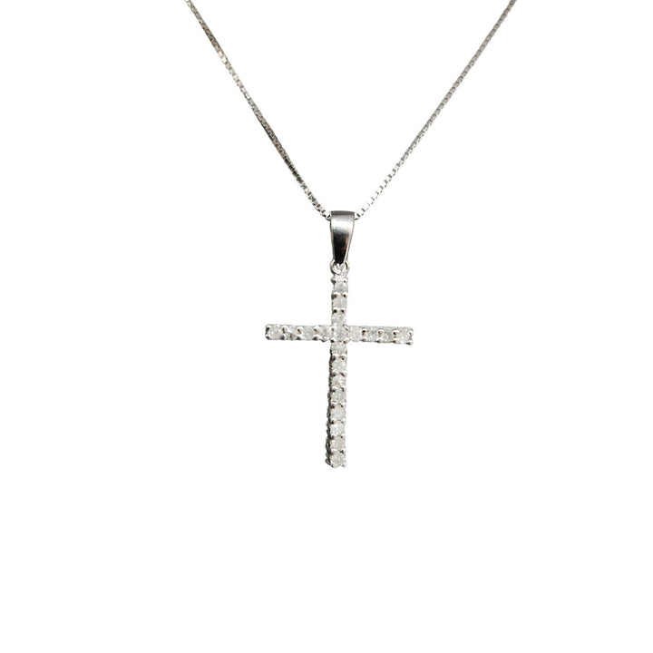 10k White Gold Diamond Cross Pendant & Necklace 18"