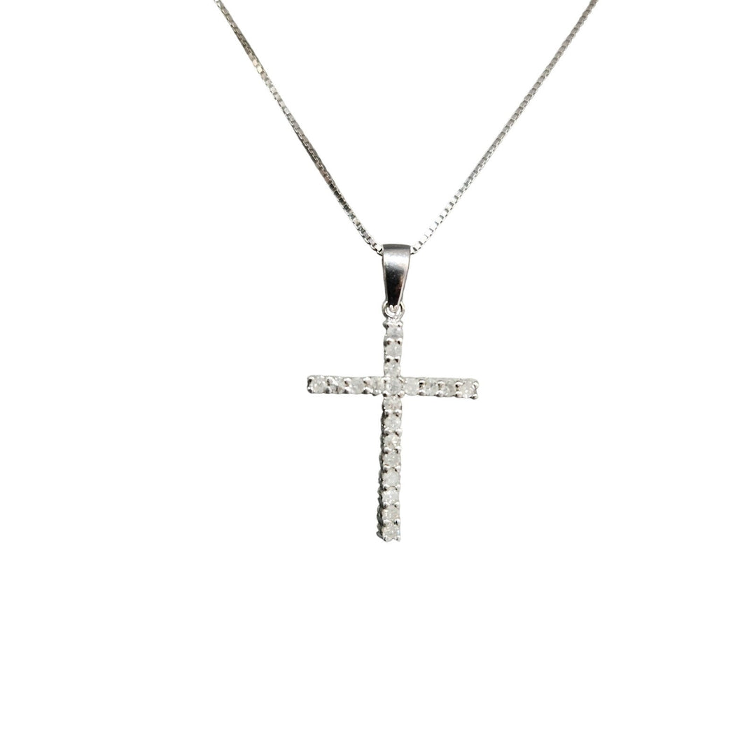 10k White Gold Diamond Cross Pendant & Necklace 18"
