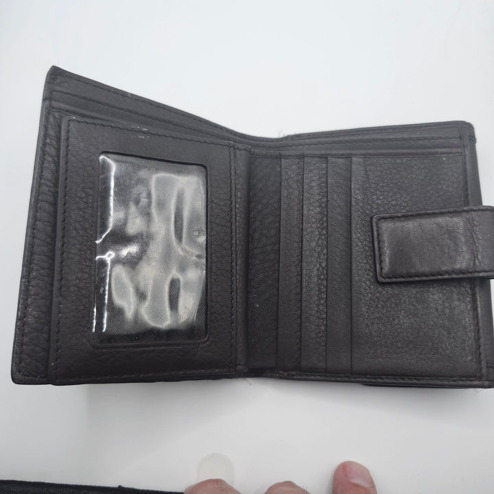 Authentic Christian Dior Vintage Brown Leather Bi-Fold Wallet with Logo Plaque & Trotter Lining