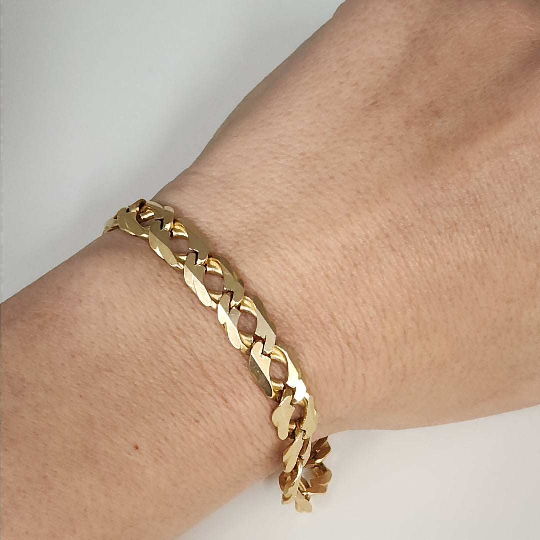 14k Yellow Gold Diamond Cut Cuban Link Bracelet 8"