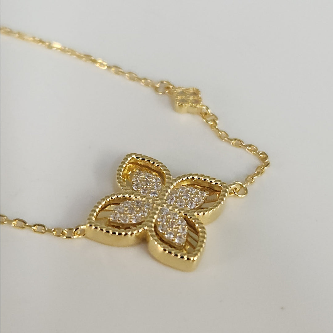 Stunning 925 Sterling Silver Gold -Tone Flower bracelet 7.5"