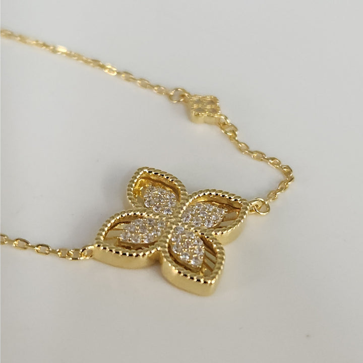 Stunning 925 Sterling Silver Gold -Tone Flower bracelet 7.5"