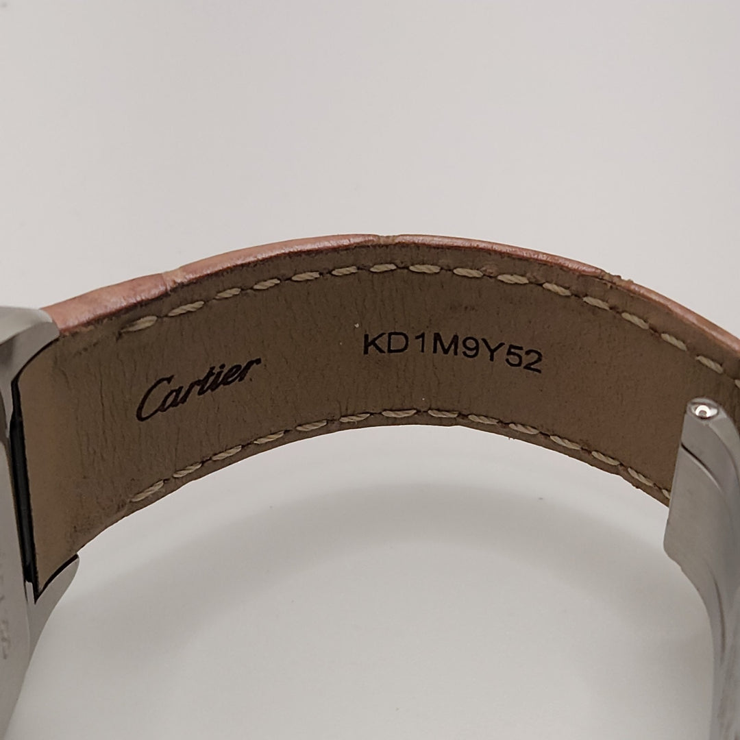 Cartier Square Pink Leather Band Automatic Stainless Steel WR Watch