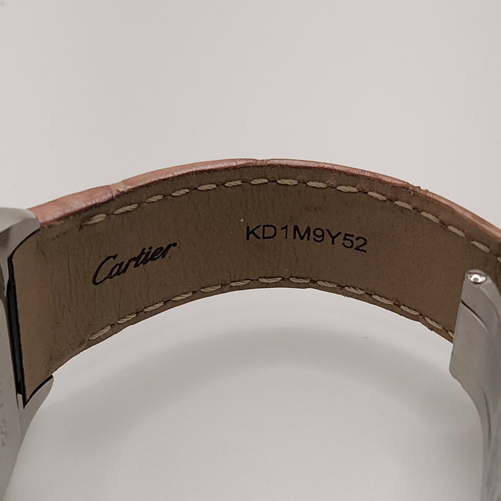Cartier Square Pink Leather Band Automatic Stainless Steel WR Watch