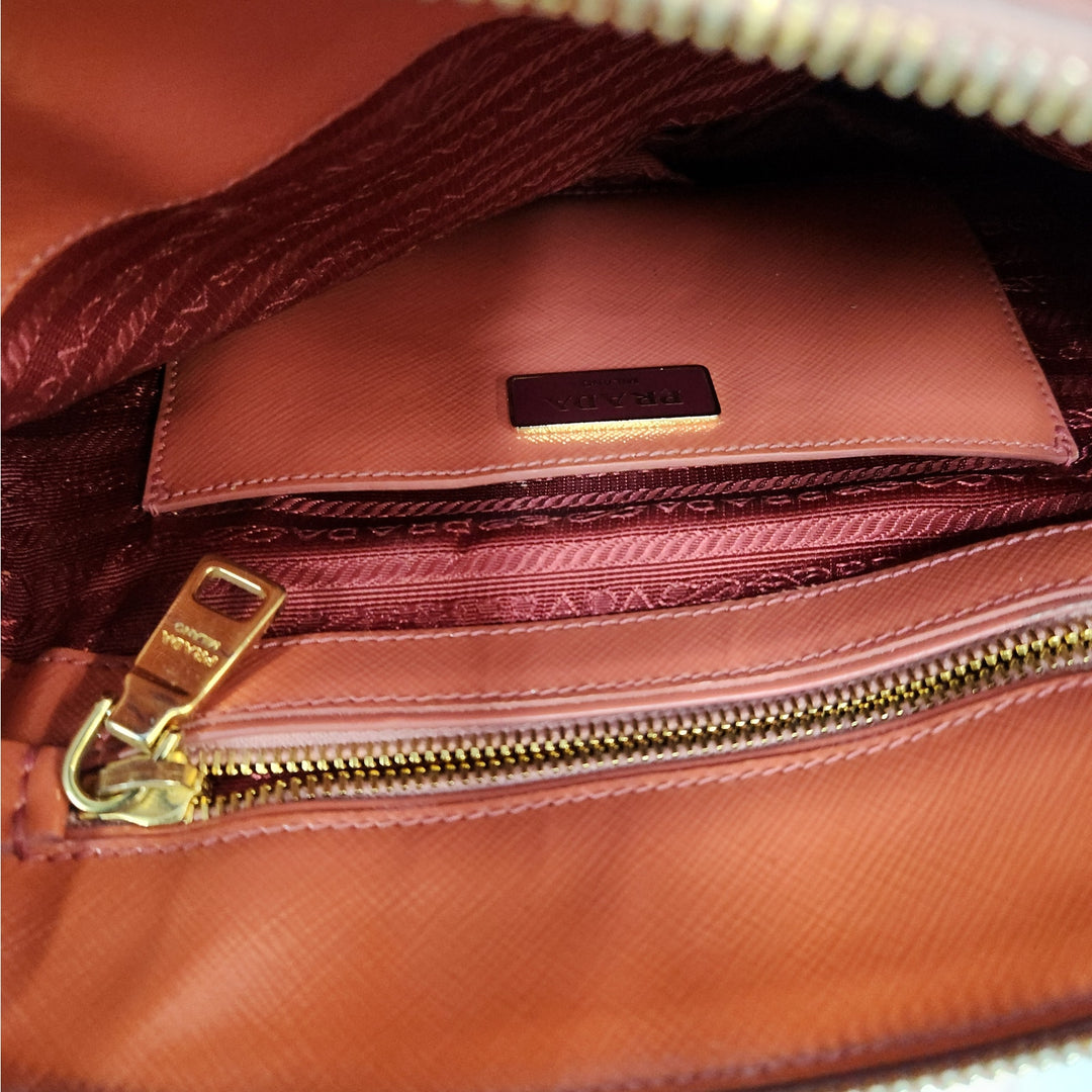 Authentic Prada Orange Saffiano Vernic Handbag w/ Gold Hardware & Shoulder Strap