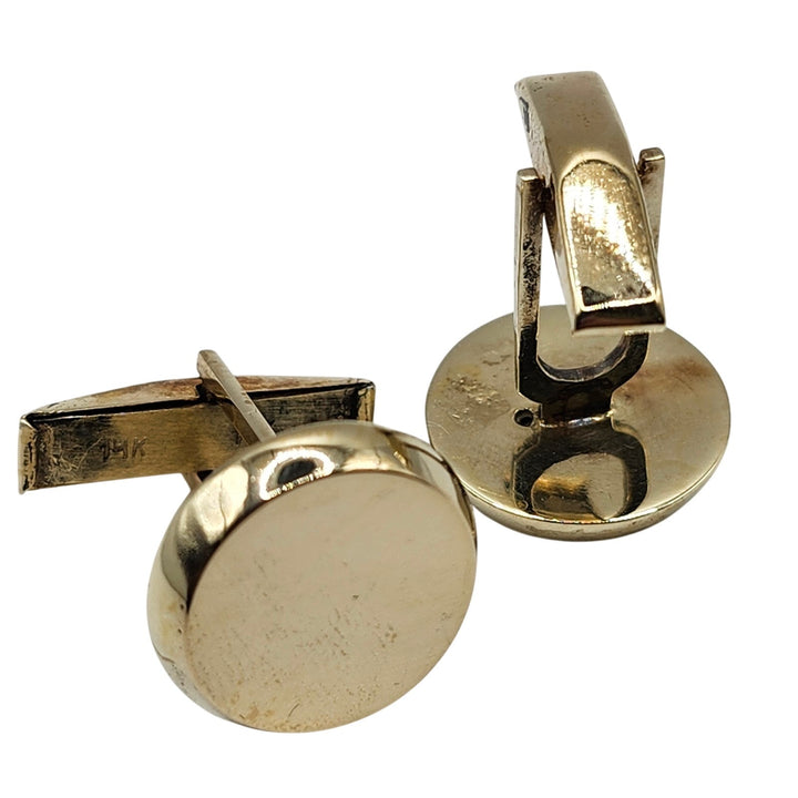 Vintage Solid 14K Yellow Gold Round Disc Cufflinks Hollow 8.0g Classic Formal