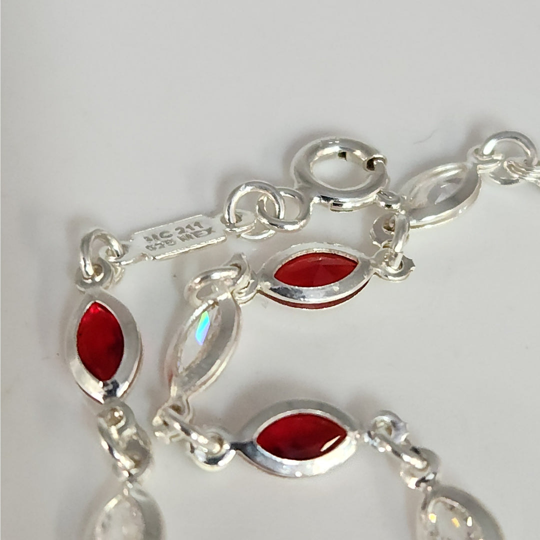 925 Sterling Silver Marquise Lab Created Garnet Women's bracelet 7.2"
