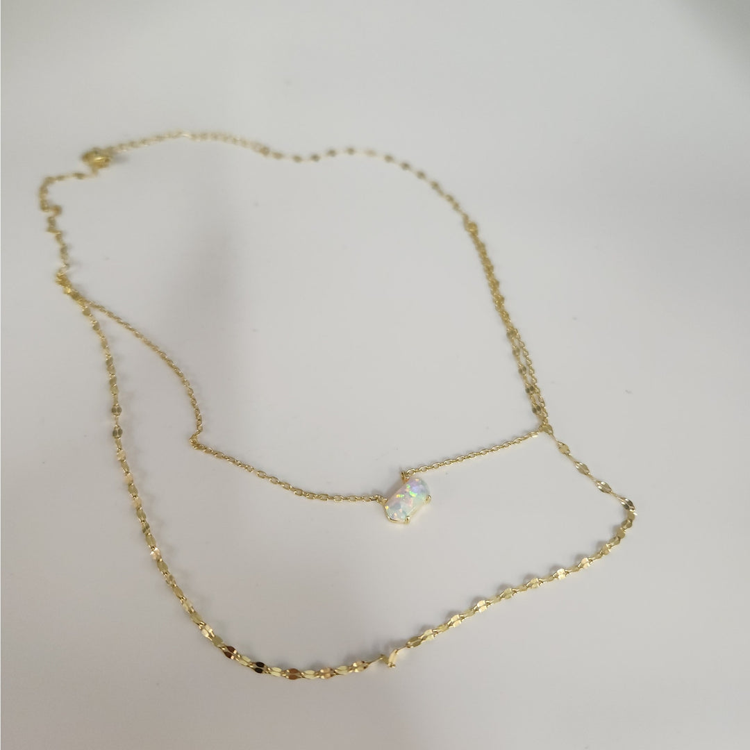 925 Sterling Silver Gold -Tone Double Layer Opal Necklace 16"
