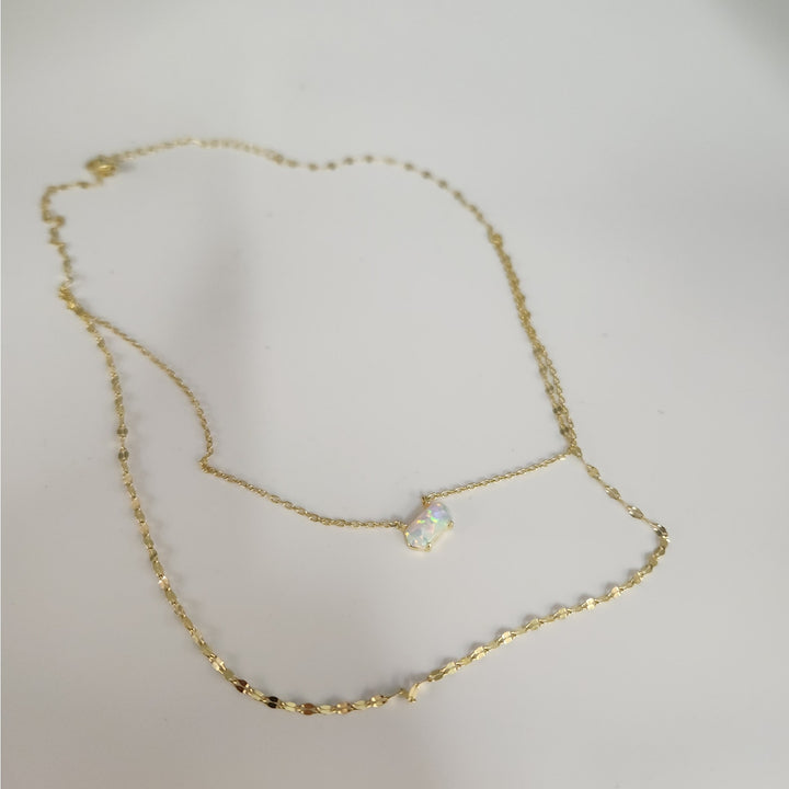 925 Sterling Silver Gold -Tone Double Layer Opal Necklace 16"