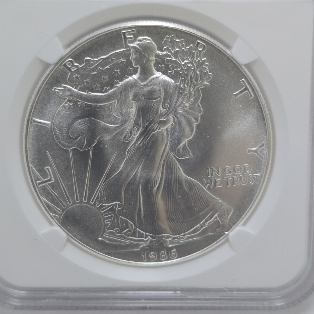 1986 American Silver Eagle, 1 Oz Fine .999 Silver USA Uncirculated $1 NGC MS69
