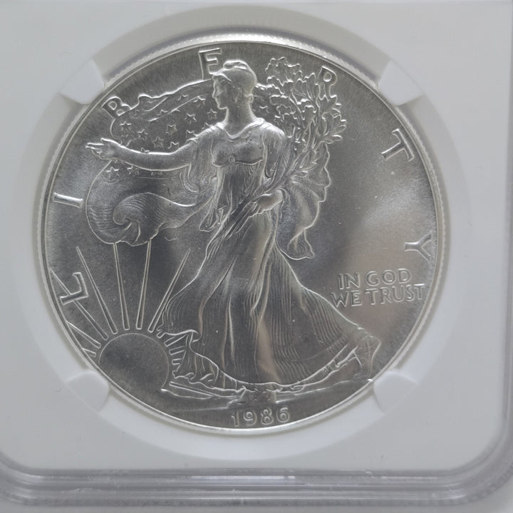 1986 American Silver Eagle, 1 Oz Fine .999 Silver USA Uncirculated $1 NGC MS69