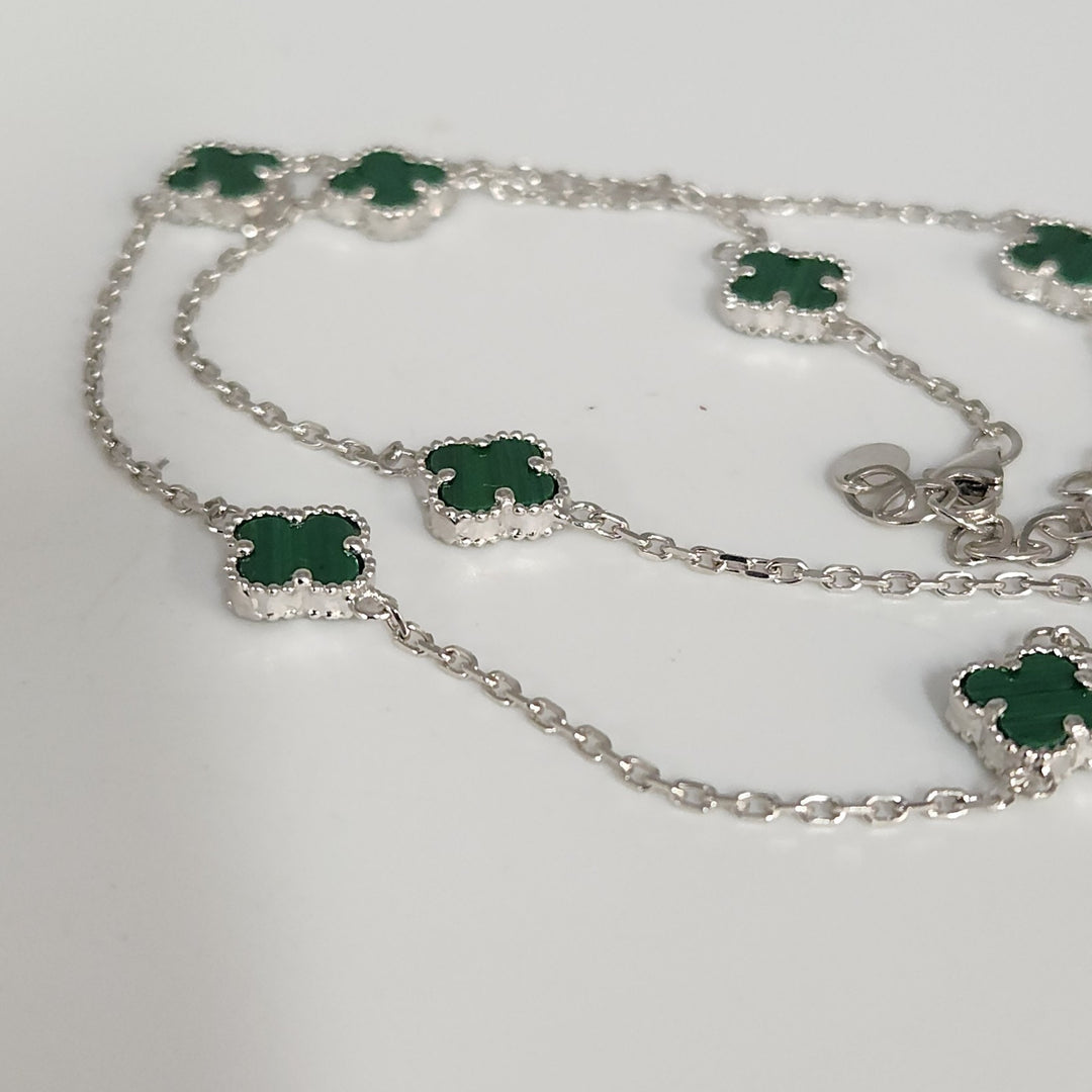 Elegant 925 Silver Malachite Clover Necklace 18.5"