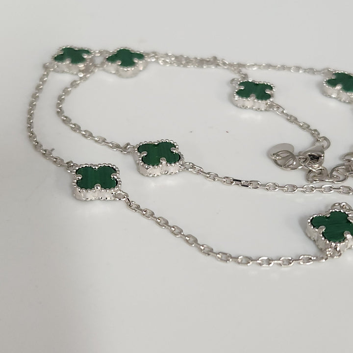 Elegant 925 Silver Malachite Clover Necklace 18.5"