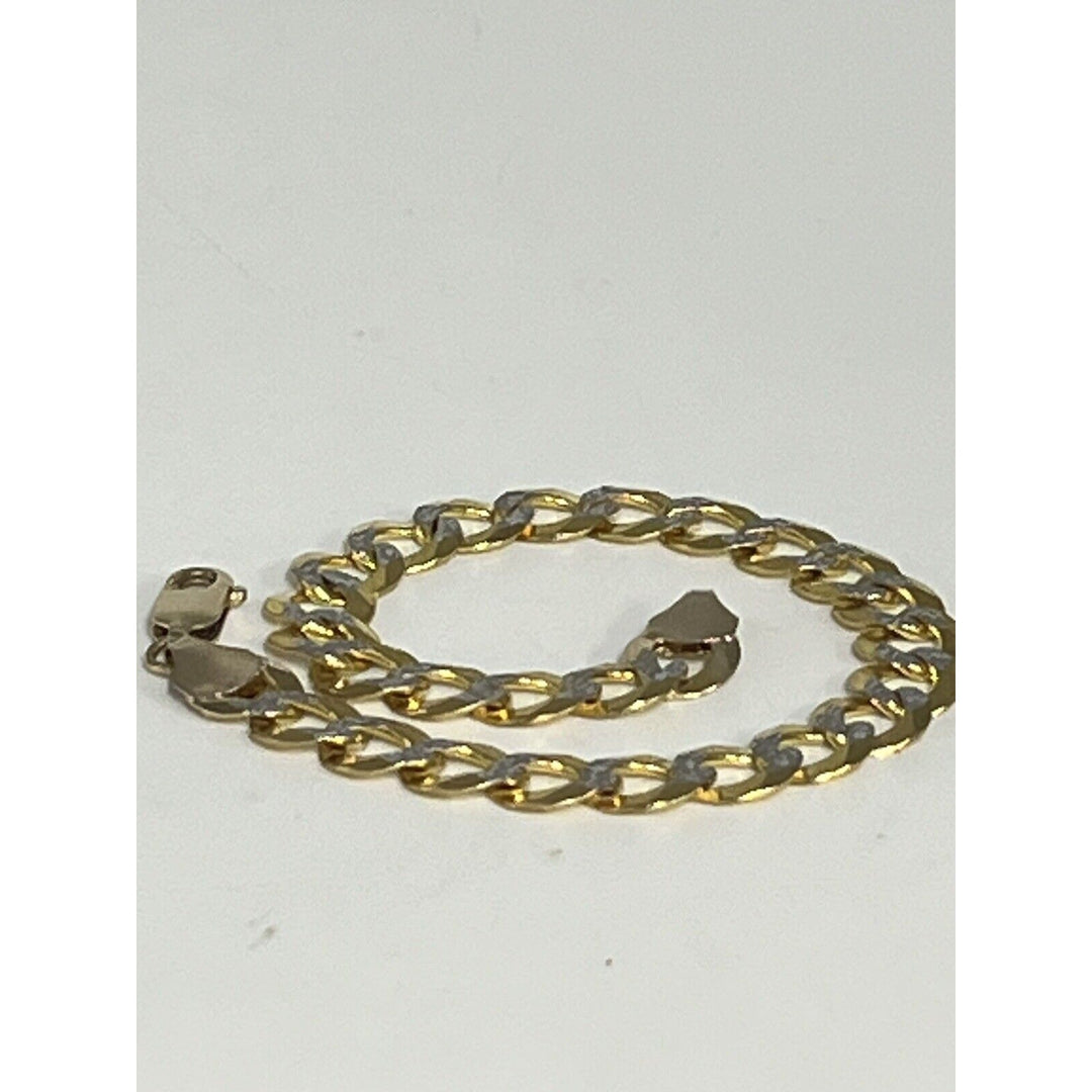 Beautiful 10k Two-Tone Gold Diamond Cut Cuban Link Bracelet 11.5g