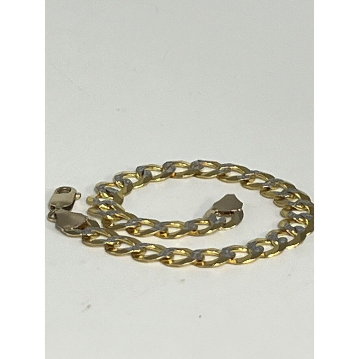 Beautiful 10k Two-Tone Gold Diamond Cut Cuban Link Bracelet 11.5g