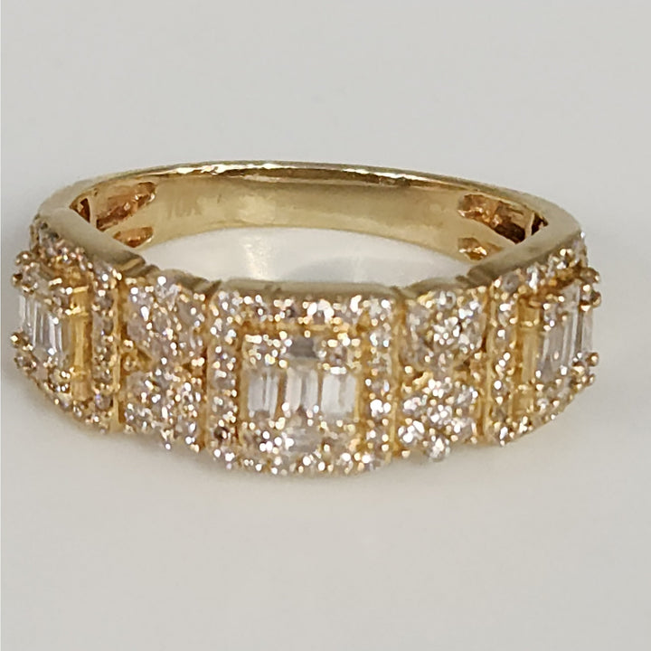 10k Yellow Gold Mult-Row Diamond Cluster Ring Baguette & Round Diamonds Size 10