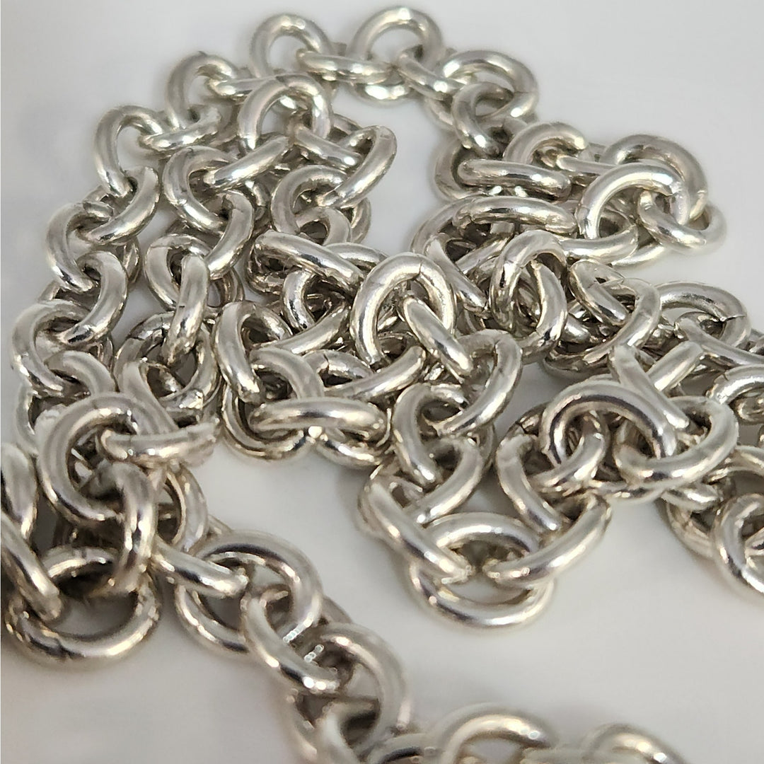 Solid 925 Sterling Silver Round Link Chain Necklace 24" Heavy  Chain
