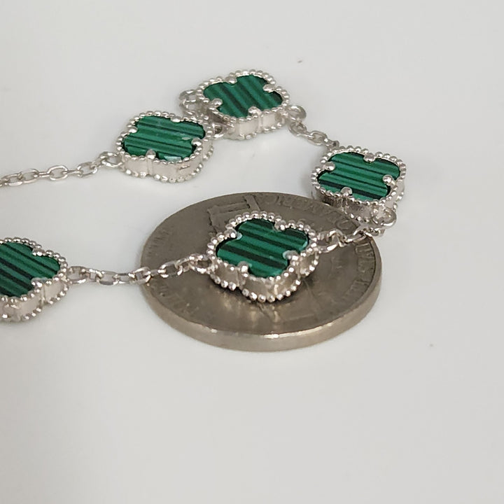 Fashion 925 Silver Malachite Clover Bracelets 8"