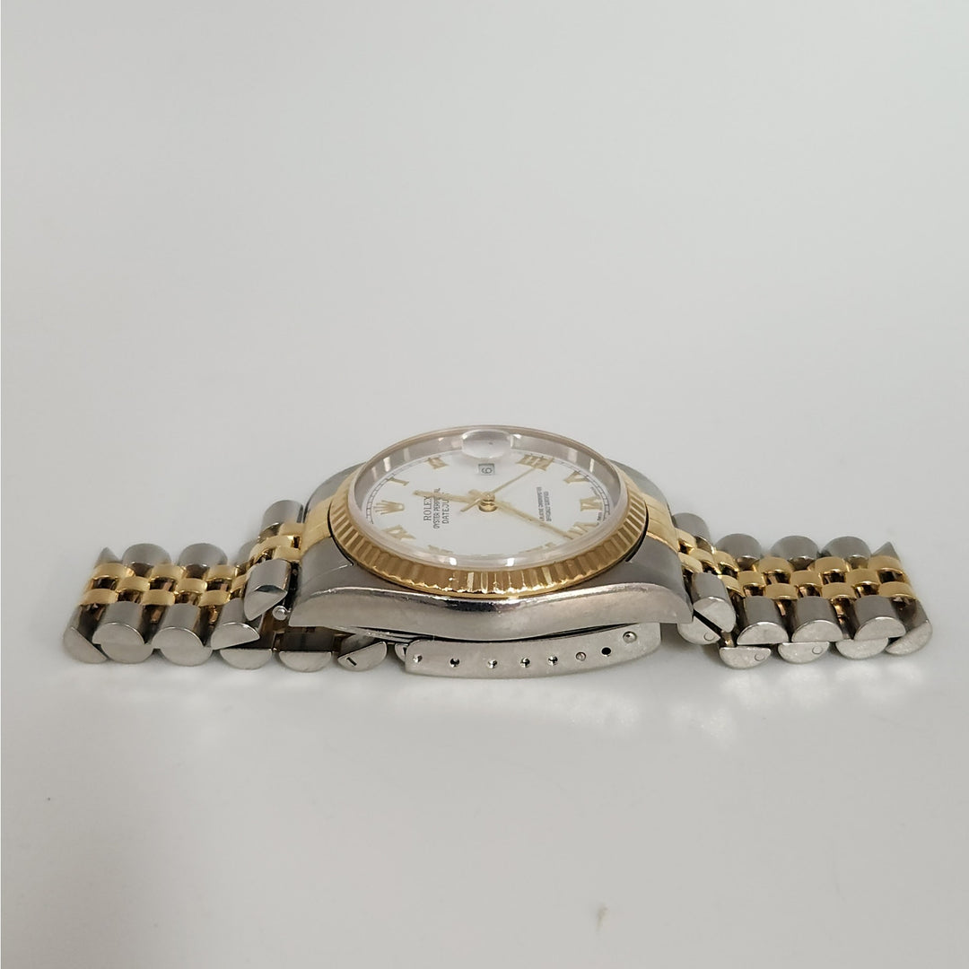 Rolex Datejust 36MM 16233 Two-Tone 18K Yellow Gold & SS Jubilee White Roman Dial