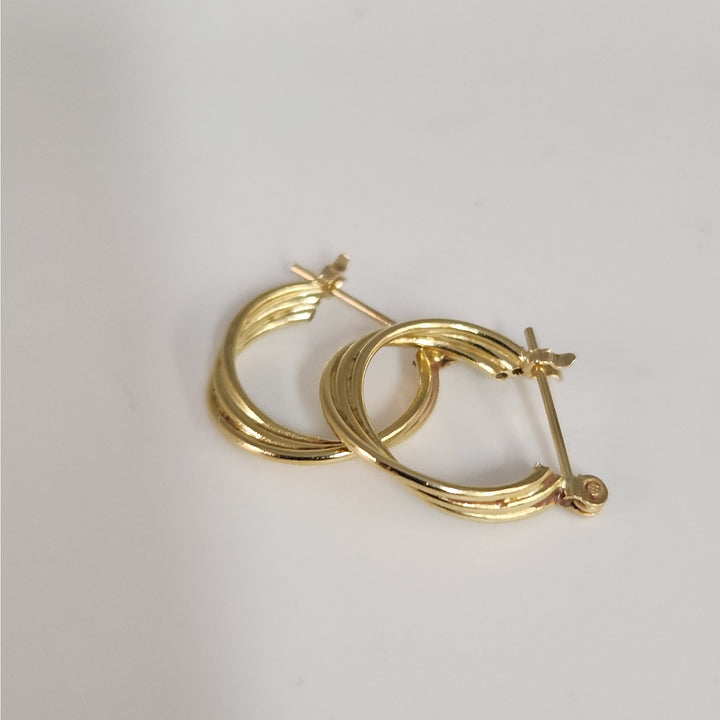 14k Yellow Gold Triple Band Hoop Earrings