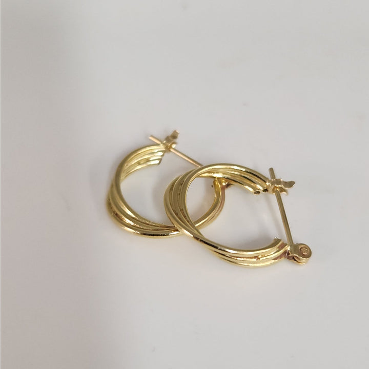 14k Yellow Gold Triple Band Hoop Earrings